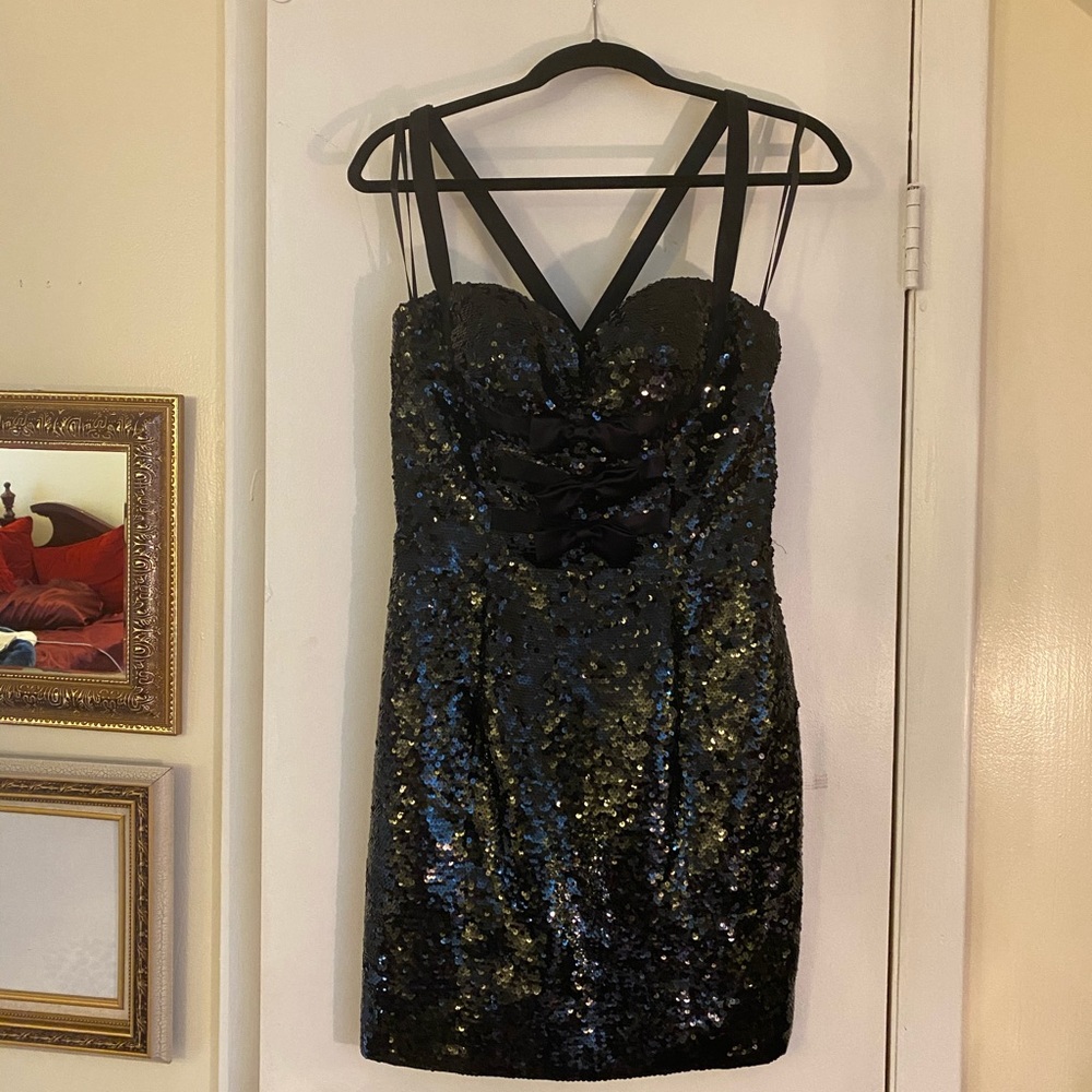 Sweetheart Silk and sequin black Dress with bows